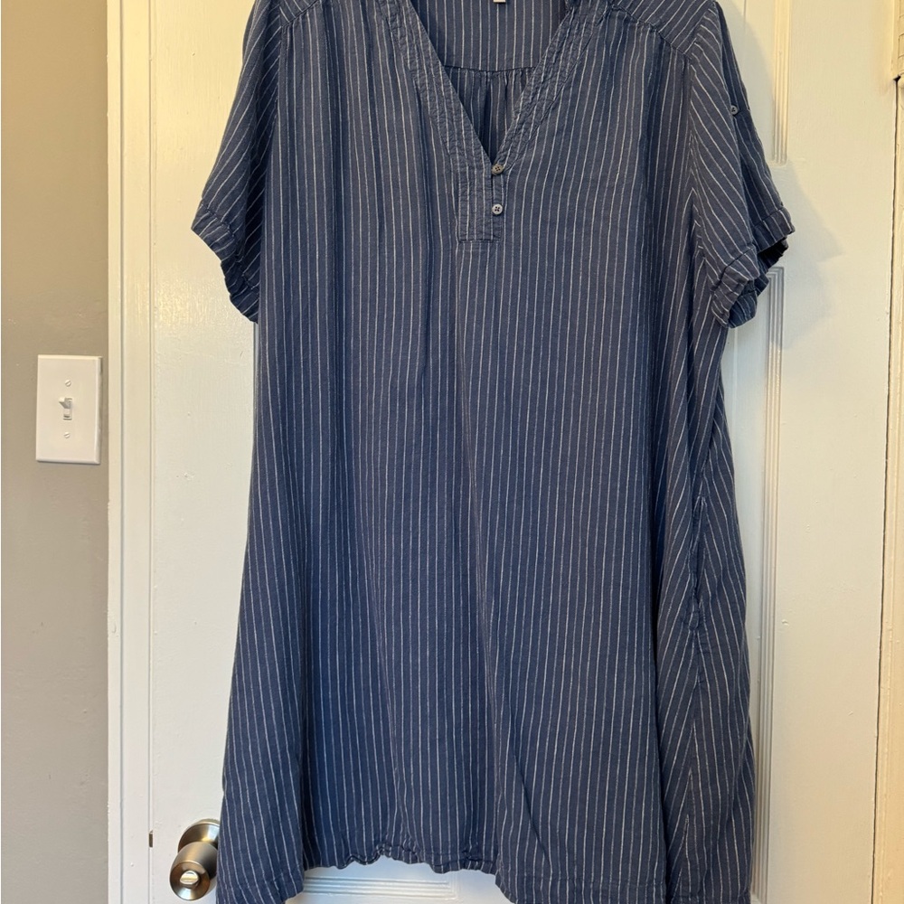 Nic & Zoe Blue Striped V-Neck Tunic Dress 2x